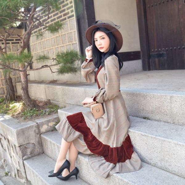 빅토리아 벨벳 경성의복 개화기 의상빅사이즈 플리츠롱 여성