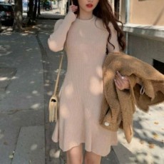 골지 레이시 하객 카라 니트 원피스 라인 롱원피스 브